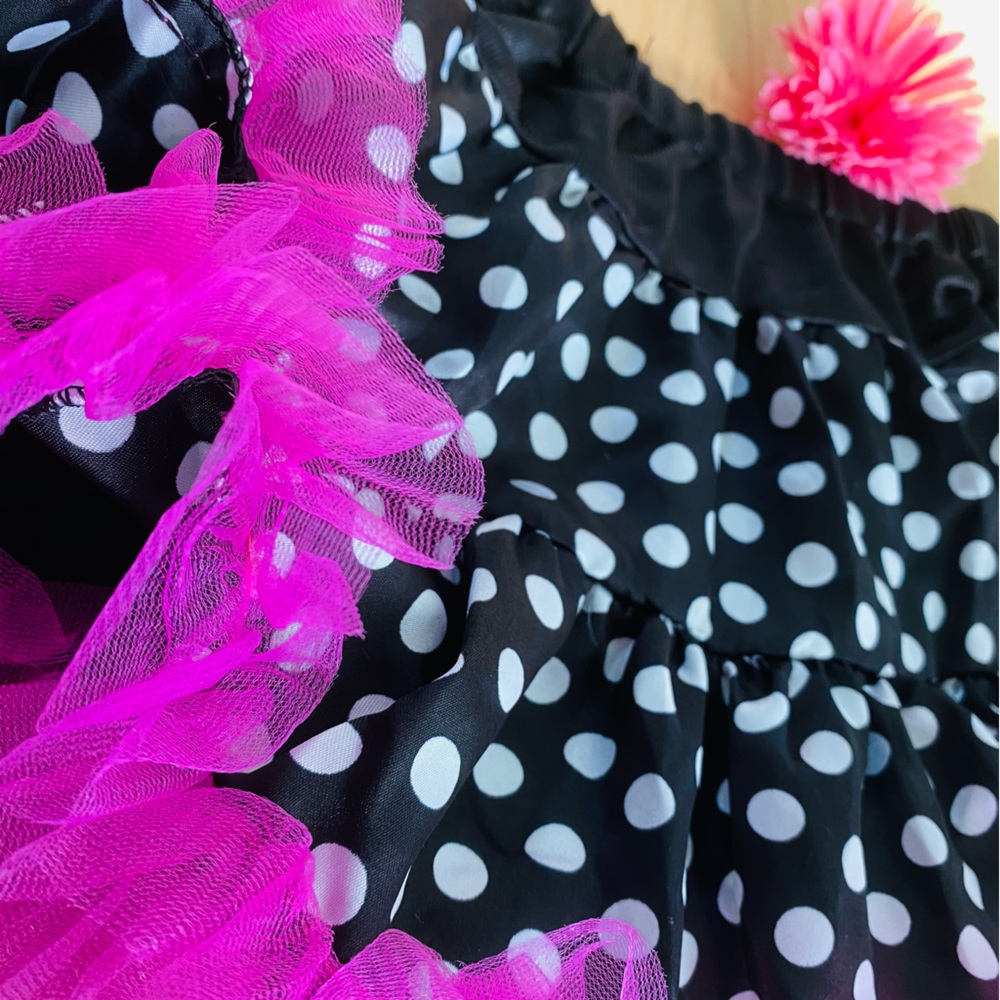 Adult Black White Dot Tutu With Hot Pink Trim - Size XS